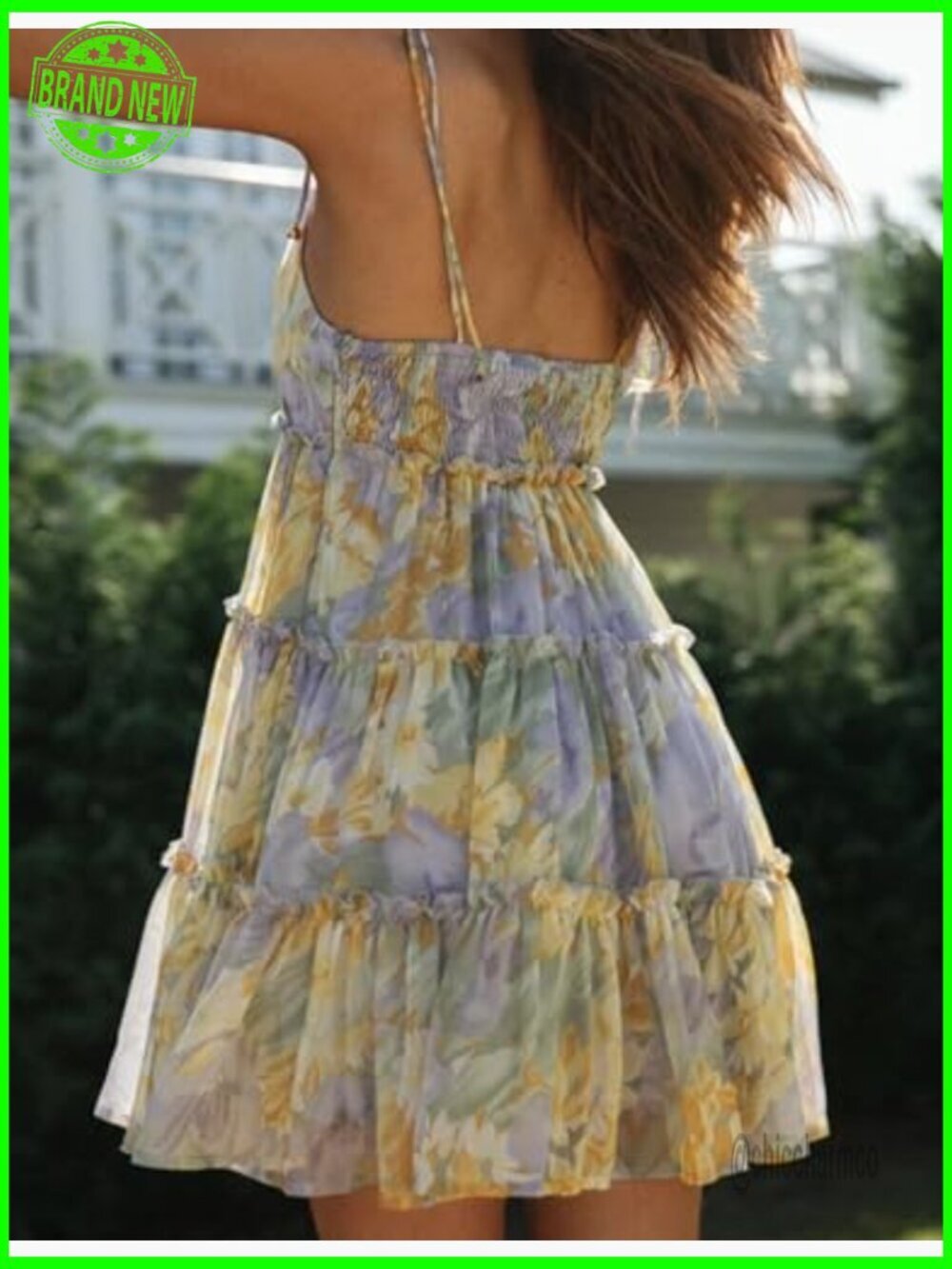 Flowy Spaghetti Strap Ruffle Mini Sundress Boho Beach Skater Dress - Picture 5 of 7